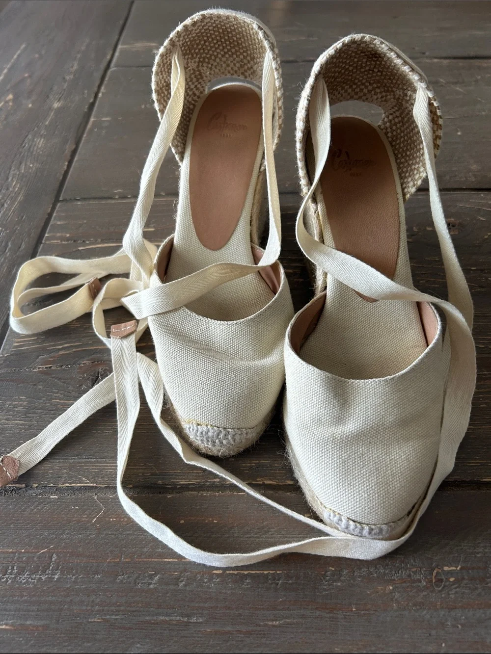 Castañer Carina Cream Canvas Espadrille Wedges